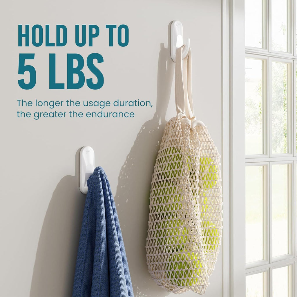 TAILI Heavy-Duty Sticky Hooks - Removable & Reusable Utility Hooks for Painted Walls | White, 5 lb Capacity