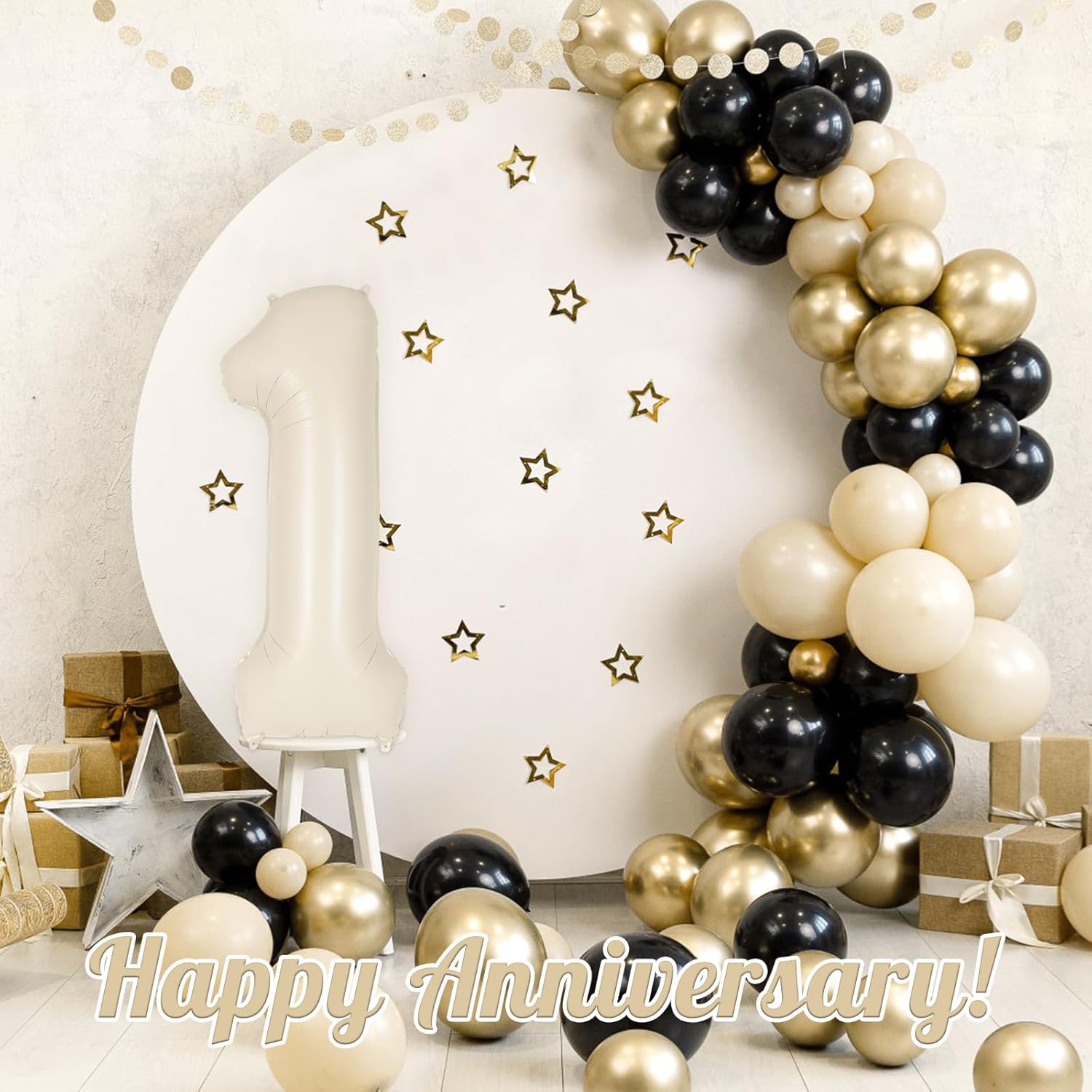 Skiennix Jumbo 40-Inch Number 1 Balloon - Beige Mylar Foil for First Birthday Parties & Anniversaries