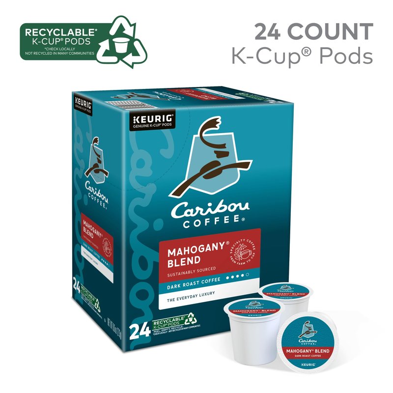 Caribou Coffee Mahogany, Single-Serve Keurig K-Cup Pods, Dark Roast Coffee, 24 Count