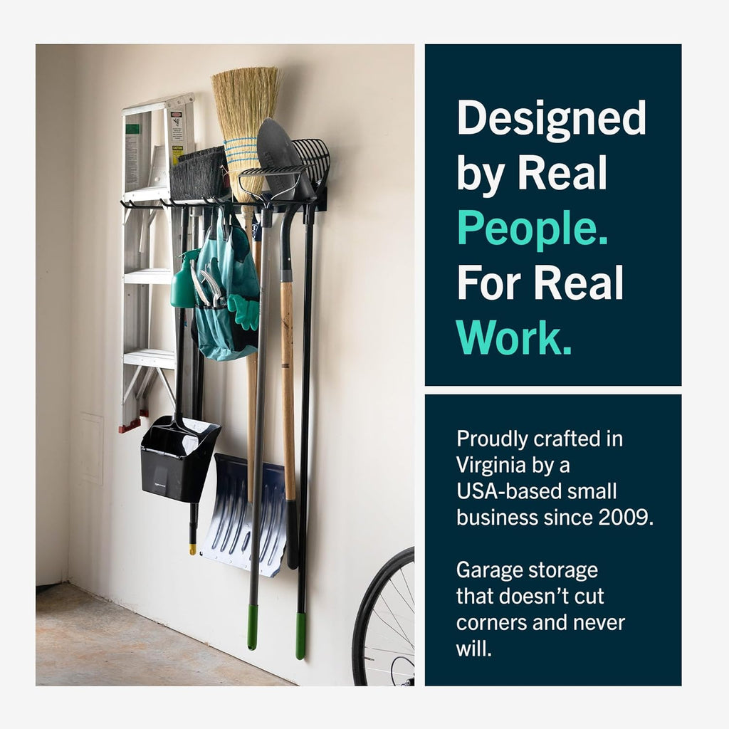 StoreYourBoard 36" Garage Tool Organizer Wall Mount - Heavy Duty Garden Tool Storage Rack with 4 Hooks for Rakes & Shovels