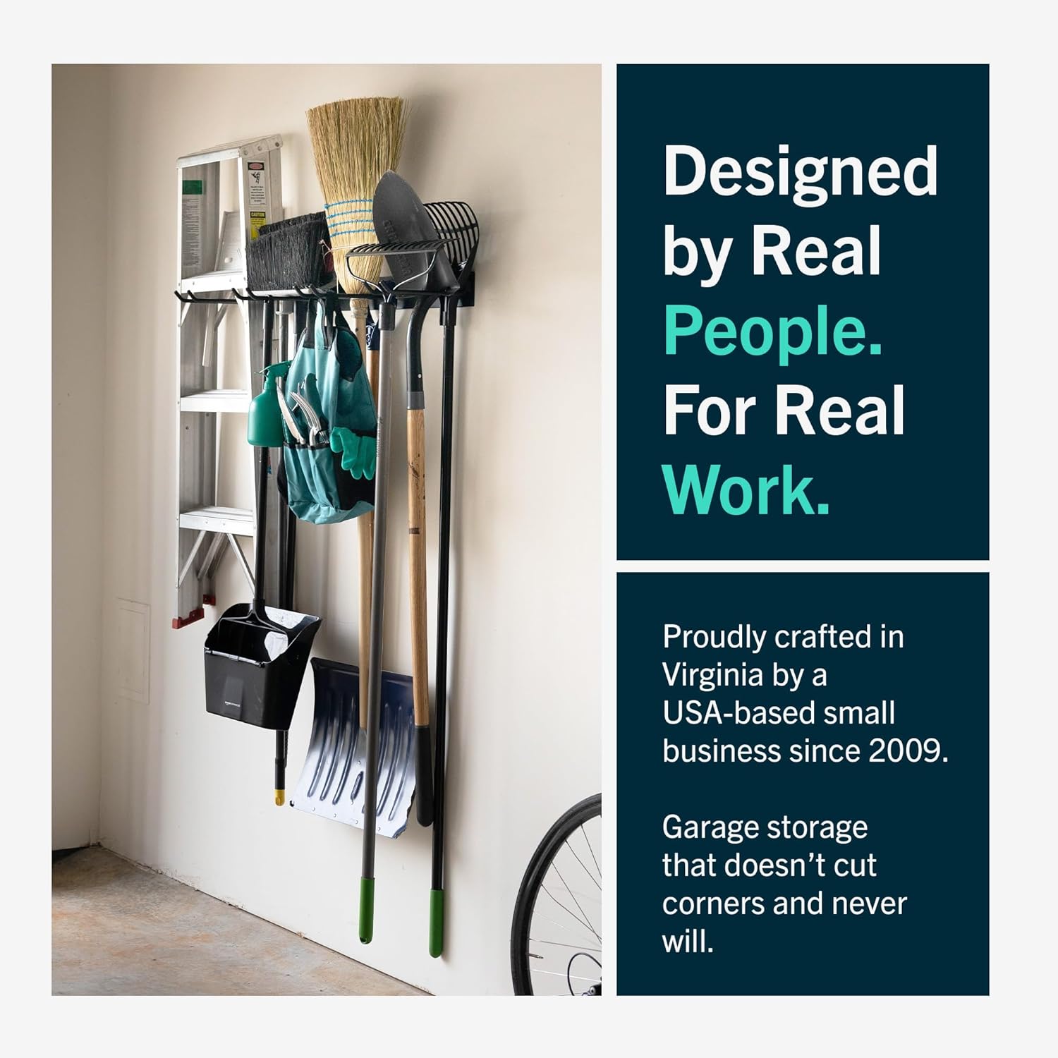 StoreYourBoard 36" Garage Tool Organizer Wall Mount - Heavy Duty Garden Tool Storage Rack with 4 Hooks for Rakes & Shovels