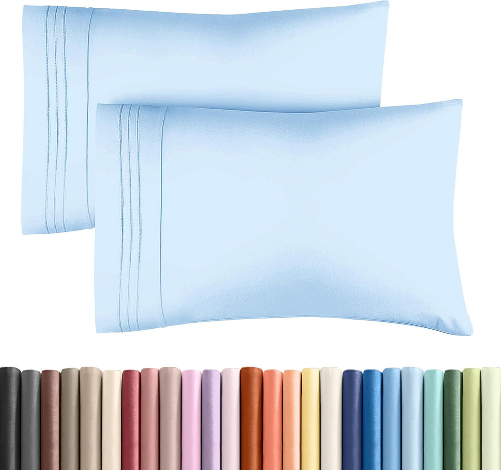 Standard Pillow Cases Set of 2 | Soft Hotel Quality, Wrinkle-Free & Stain Resistant - Light Blue