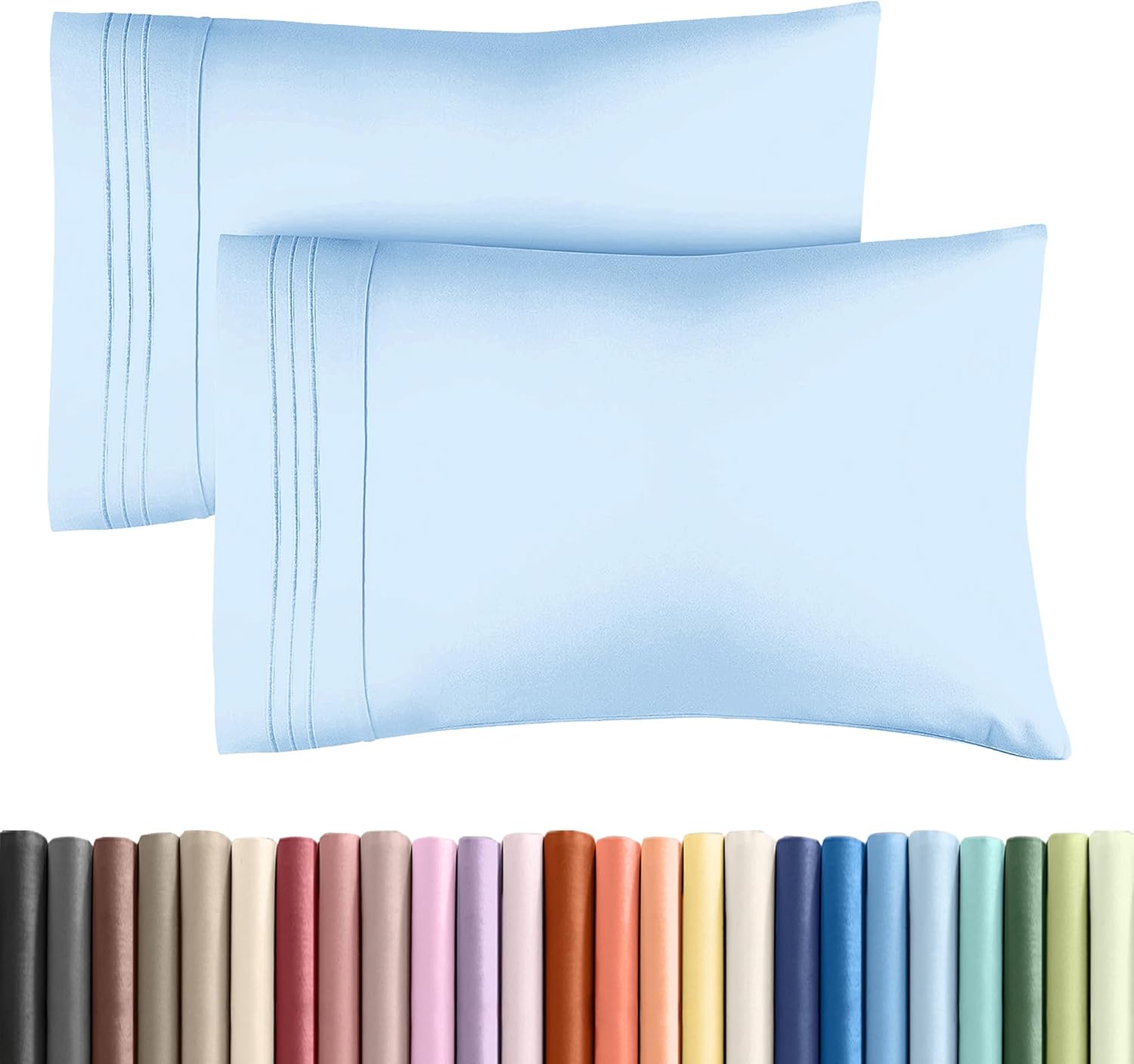 Standard Pillow Cases Set of 2 | Soft Hotel Quality, Wrinkle-Free & Stain Resistant - Light Blue