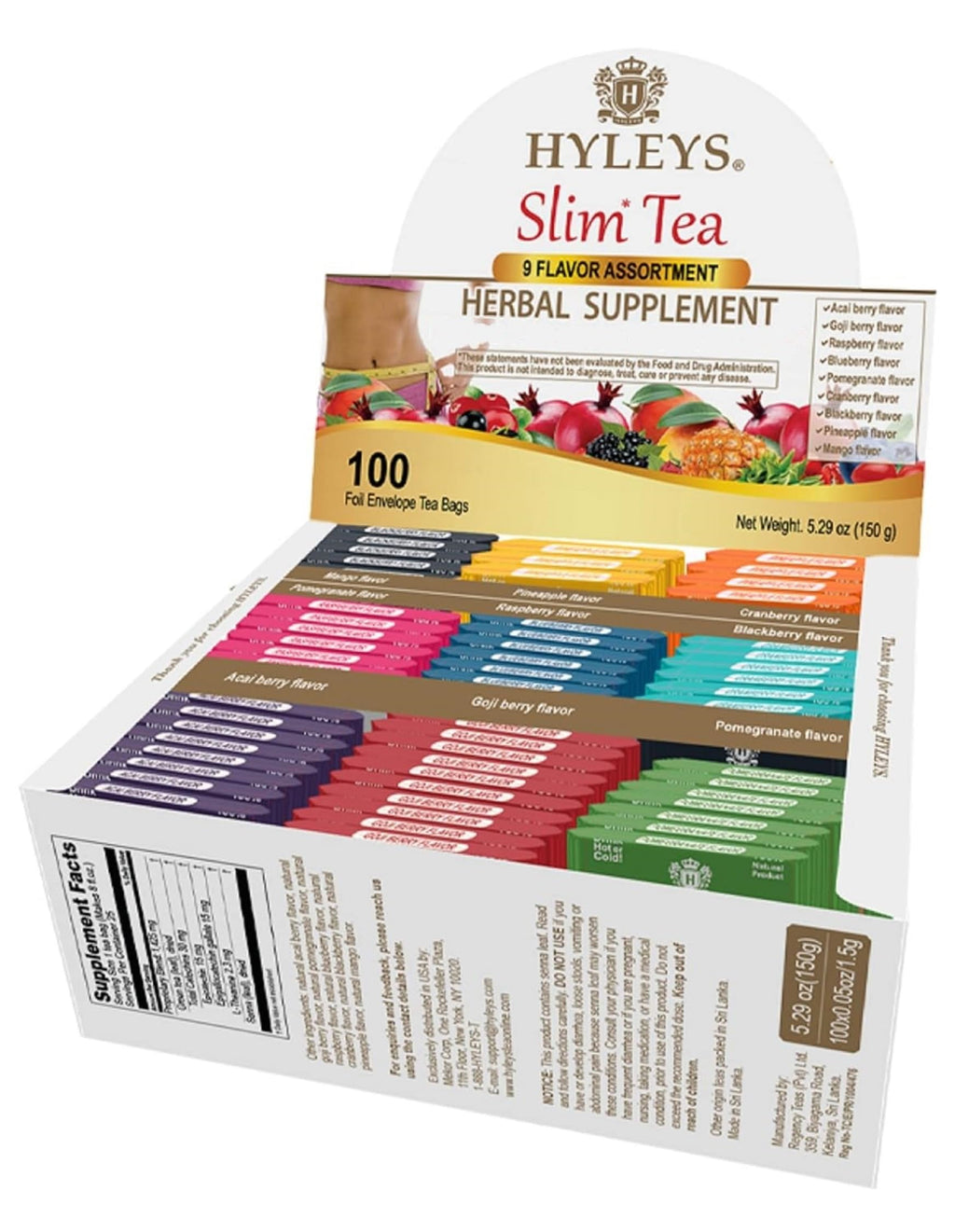 HYLEYS Slim Tea 9 Flavor Assortment 100 Ct - Weight Loss Herbal Supplement Cleanse and Detox - 100 Tea Bags (1 Pack) - Herbal Tea Variety Pack