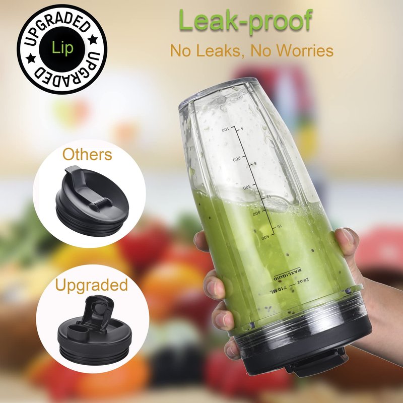 Replacement 24oz Cups for Nutri Ninja Blenders, Blender Replacement Parts with Upgraded Lid for BL450 BL454 BL480 BL482 BL640 BL642 BL682 BN801 SS101 SS351 SS401, Ninja Blender Auto IQ Blade, 2 Packs
