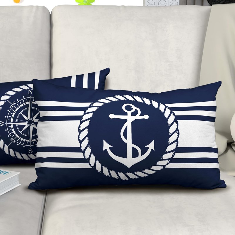 Navy Blue and White Anchors Pillowcovers Ocean Summer Throw Pillow Cover Coastal Nautical Lumbar Cushion Case for Sofa Home Decor Bedroom Living Room Outdoor 12 x 20 Inches Set of 2 Beach Pillow Cover