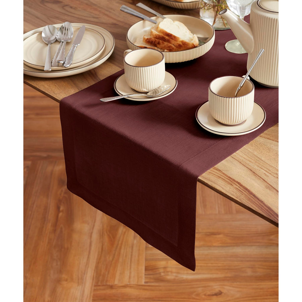 Solino Home Linen Table Runner 120 Inches Long - 100% Pure Linen Cordovan Dining Table Runner 14 x 120 Inch for Mothers Day - Sonoma