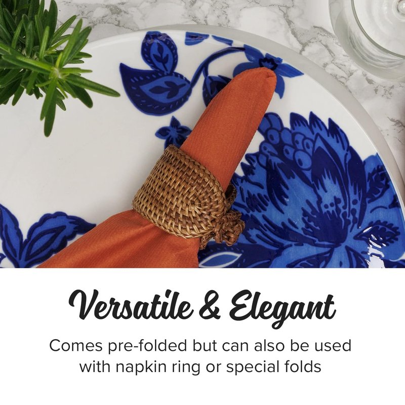 SimuLinen Terracotta Linen Feel Disposable Dinner Napkins - Burnt Orange Cloth-Like Fall Napkins, Pumpkin Spice, 16"x16", Box of 50
