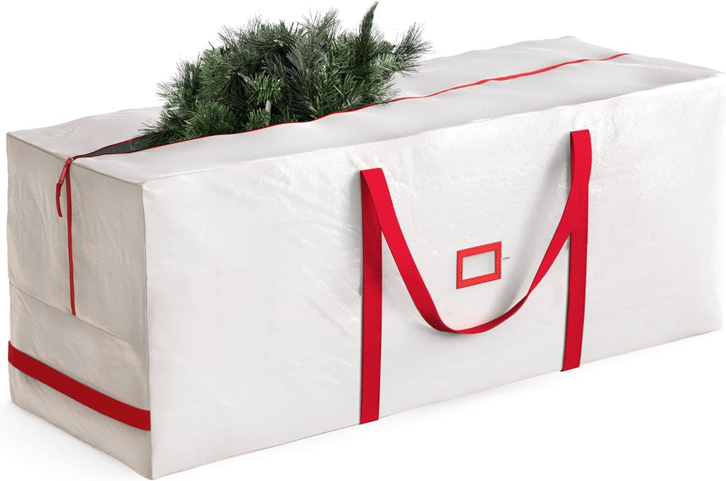 Zober Christmas Tree Storage Bag - Waterproof 9 Ft Capacity - Durable Handles & Label Slot - White
