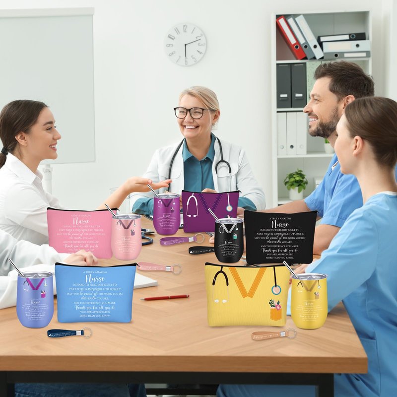 Ziliny 30 Pcs Nurses Week Gifts Bulk 2026 Nursing Makeup Bags for Work Nurse Appreciation Gifts 12 oz Wine Tumbler, Makeup Bag, Keychain
