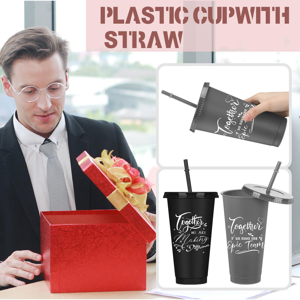 Mifoci Bulk Employee Appreciation Week Gifts 24oz Plastic Cups Tumblers with Straw Lid Staff Team Appreciation Gifts Reusable Inspirational Cups for Coworker Employees Volunteer(Multicolor,30 Pcs)