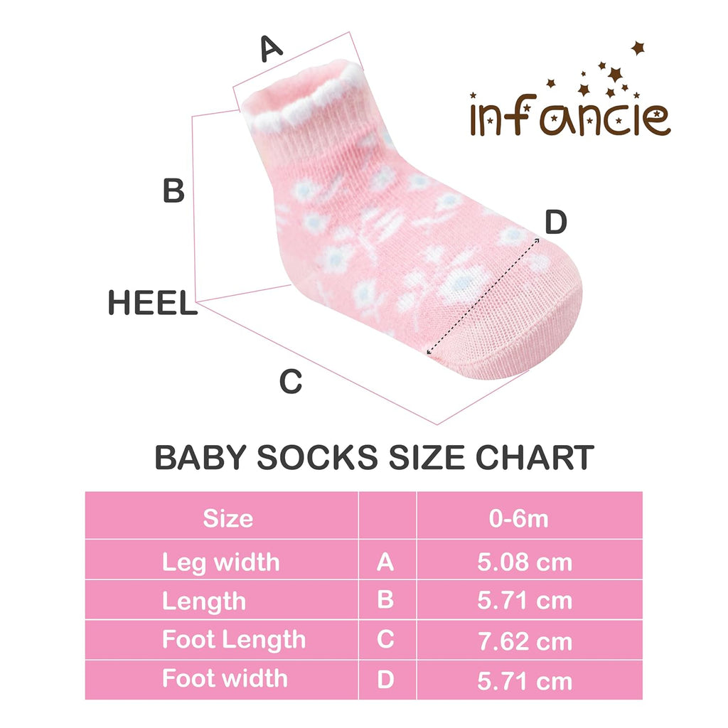 Skiennix Organic Cotton Baby Socks - GOTS Certified, Soft & Breathable | 6 Pairs for Newborn Girls 0-6 Months