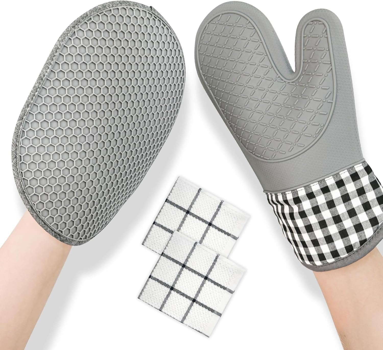 Skiennix Silicone Oven Mitts Set - Heat Resistant 4-Piece Kitchen Bakeware with Pot Holders & Hot Pads