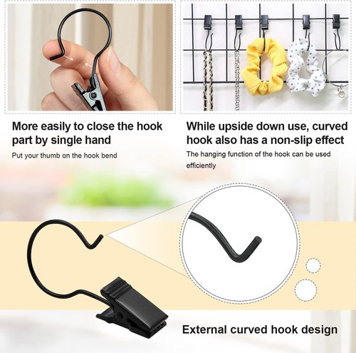 Coideal Curtain Clips Hooks - 60 Pack Metal Gutter Clips for Outdoor Christmas Lights | Black