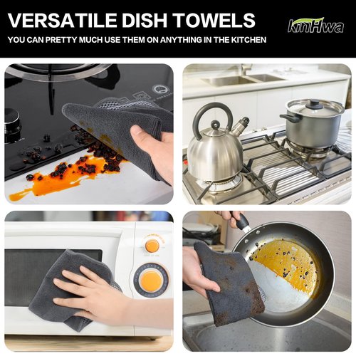 KinHwa Kitchen Washcloths for Dishes Absorbent Microfiber Dish Cloths Quick Dry Dish Rags with Poly Scour Scrub Side Ideal for Kitchen Cleaning (Gray, 12inchx12inch 18 Pack)