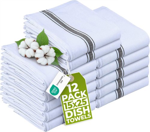 Utopia Towels Black Dish Towels [12 Pack - 15 x 25 Inches] 100% Ring Spun Cotton Highly Absorbent & Reusable Cleaning Bar, Tea, Kitchen and Dishcloths Set - 200 GSM