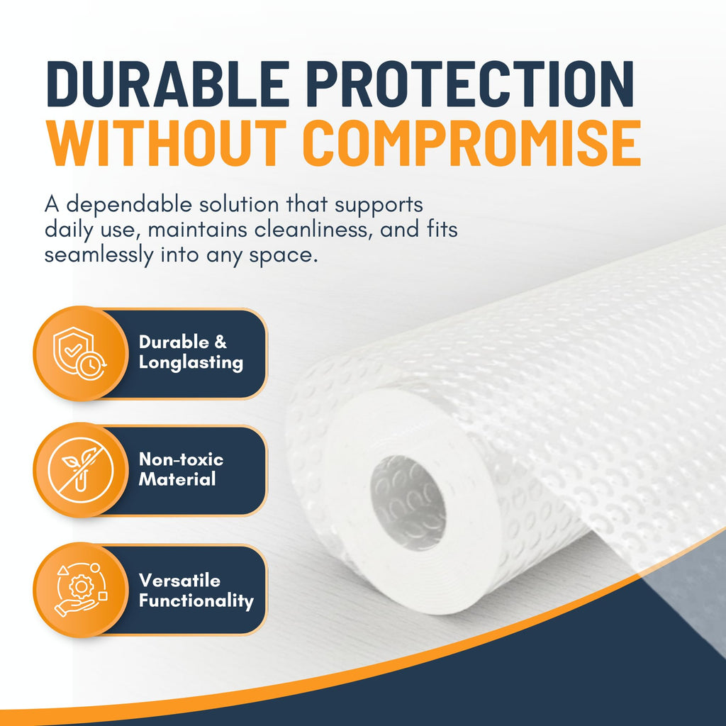 Shelf Liner Drawer Liner for Kitchen Cabinets Non-Adhesive by Linda’s Essentials (17.7 x 120 Inches) - Non-Slip Easy Clean Kitchen Cabinet and Cupboard Protector, Waterproof Mat, Clear Roll