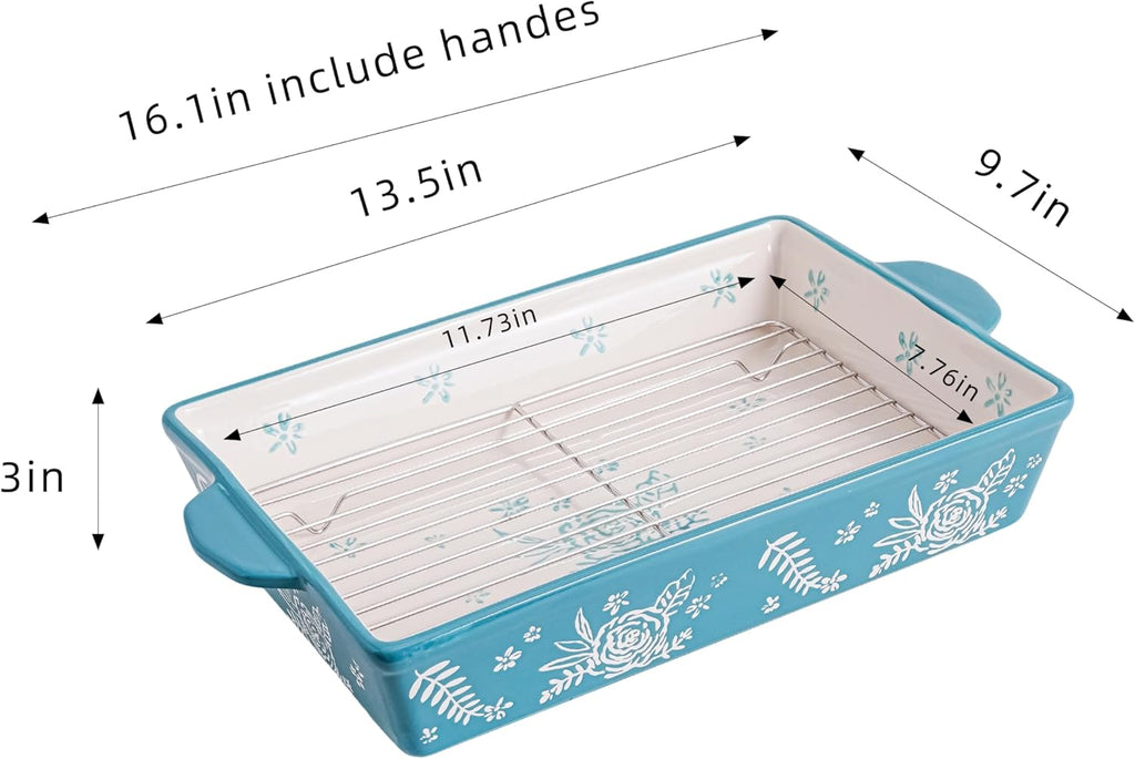 Wisenvoy Casserole Dish - Versatile Ceramic Baking Dish with Roasting Rack | Ideal for Lasagna and More