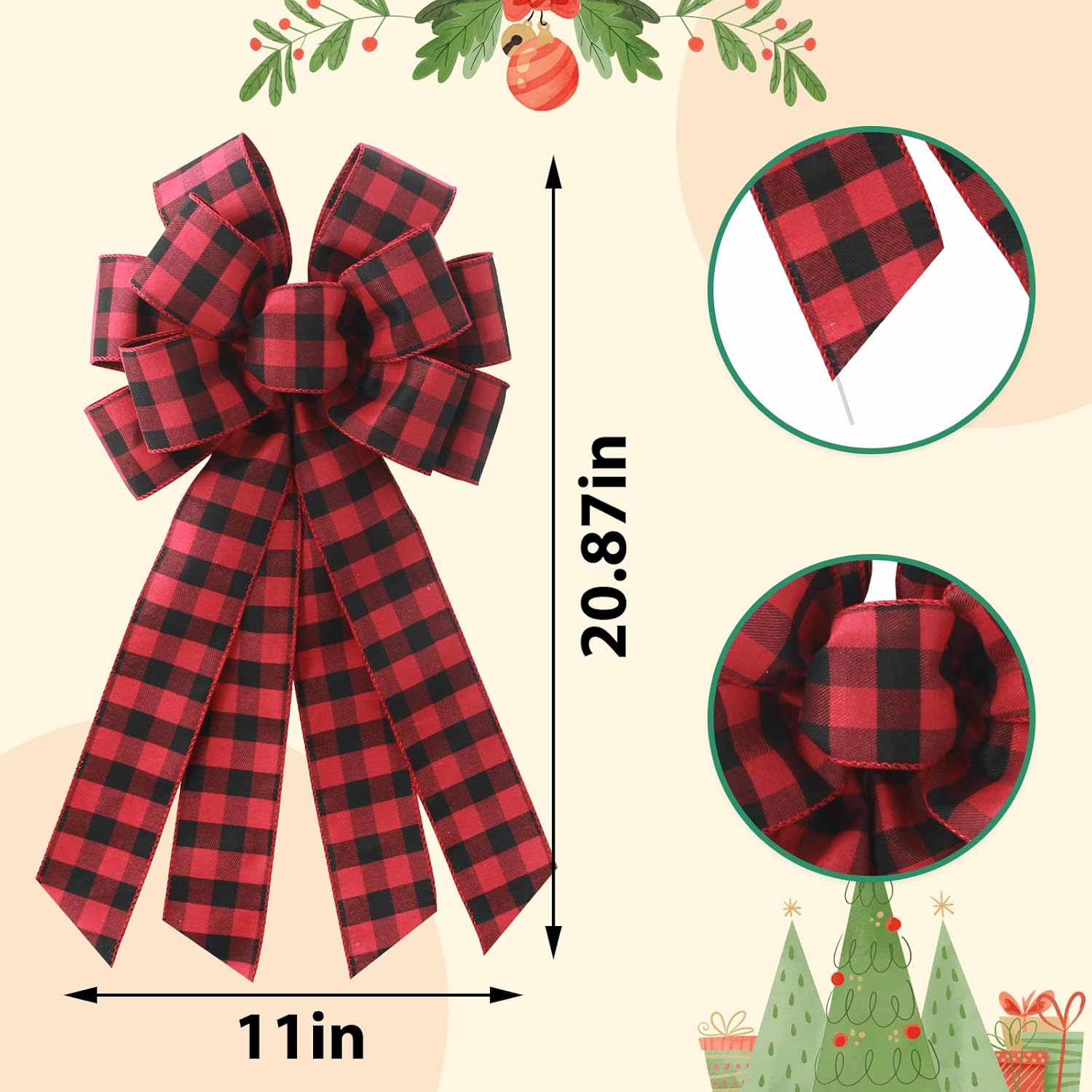 Regine Switzerland Large Buffalo Plaid Wreath Bow - Rustic Farmhouse Burlap Decor for Weddings & Holidays