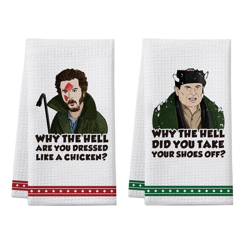 Home Alone Kitchen Towels, 2 Pack Funny Christmas Dish Towels, Home Alone Merchandise Gifts, Holiday Kitchen Bathroom Decor, Xmas Hand Towels, White Elephant Gifts for Christmas Stocking Stuffers