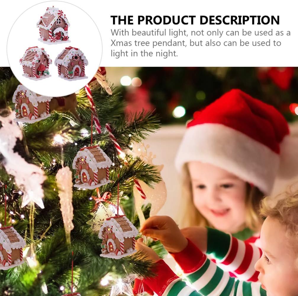 Toyvian Gingerbread House Ornaments - LED Christmas Village Set with Santa & Snowman Figures | 3 Pcs