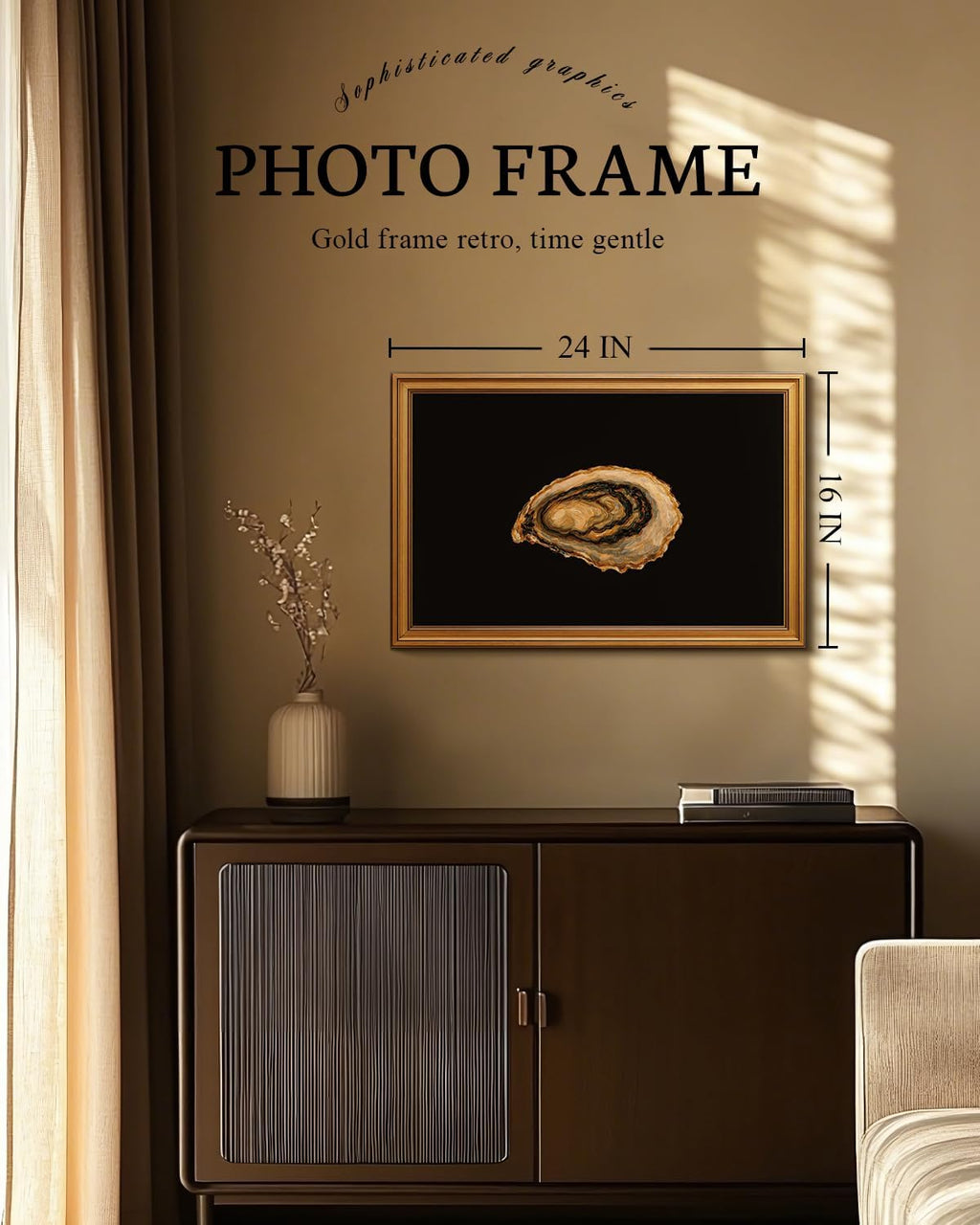 VIYYIEA Vintage Gold Framed Wall Art - Oyster Canvas Print for Living Room | Perfect Gift (24L x 16W)