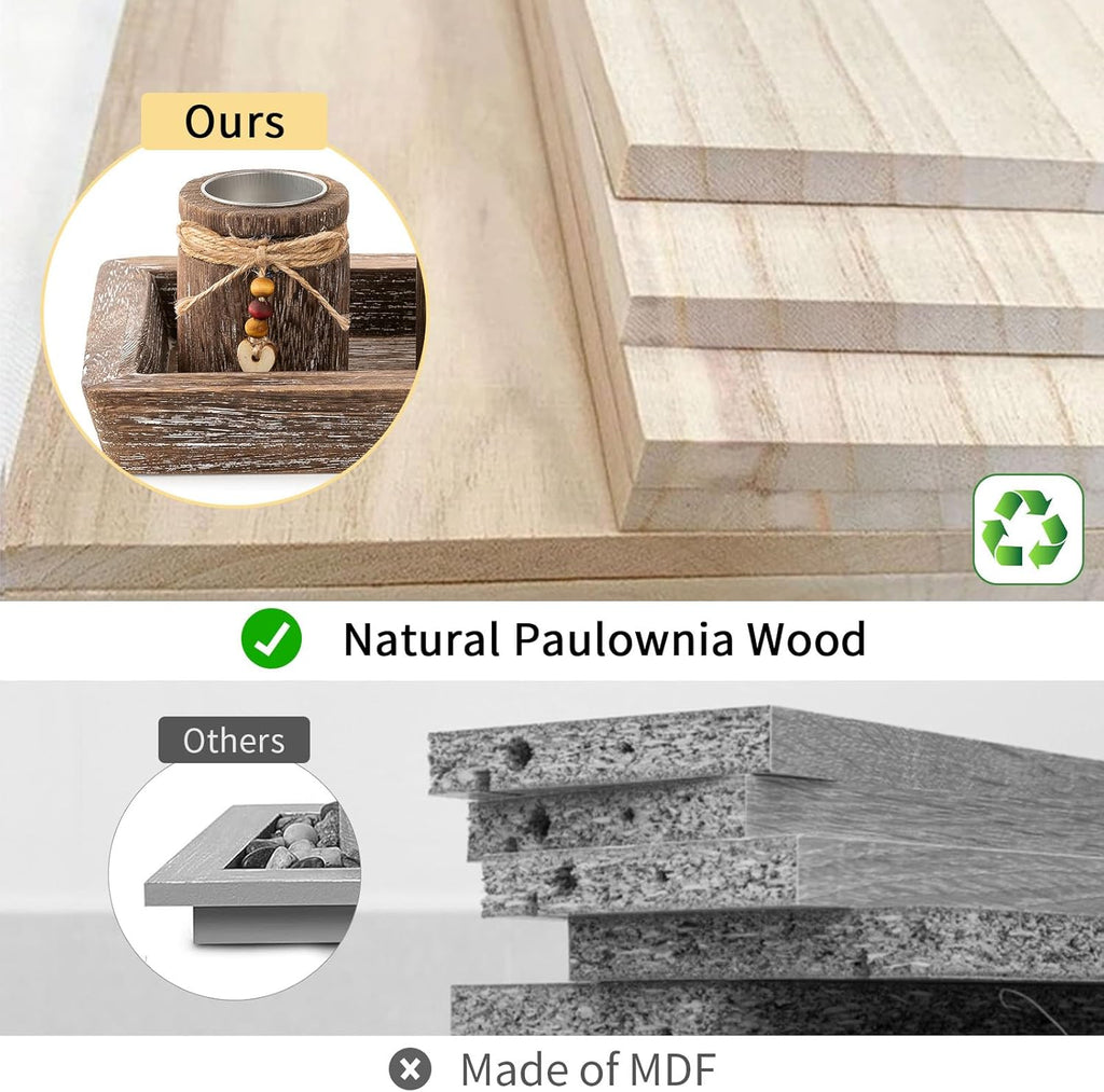 Romadedi Boho Wooden Tray Candle Holder Set - Farmhouse Coffee Table Decor with 4 Tealight Holders
