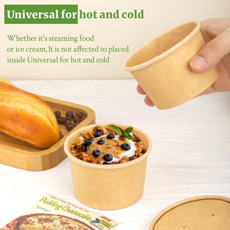 Giwrmu 8 Oz Disposable Paper Soup Cups, 50 Pack Kraft Paper Cups, Soup Containers with Vented Lids, Microwave Safe Party Cups, Eco Friendly Alternative to Plastic Containers