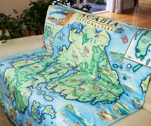 Xplorer Maps Acadia National Park Fleece Blanket | 58" x 50" Throw Blanket | Hand-Drawn Original Art |