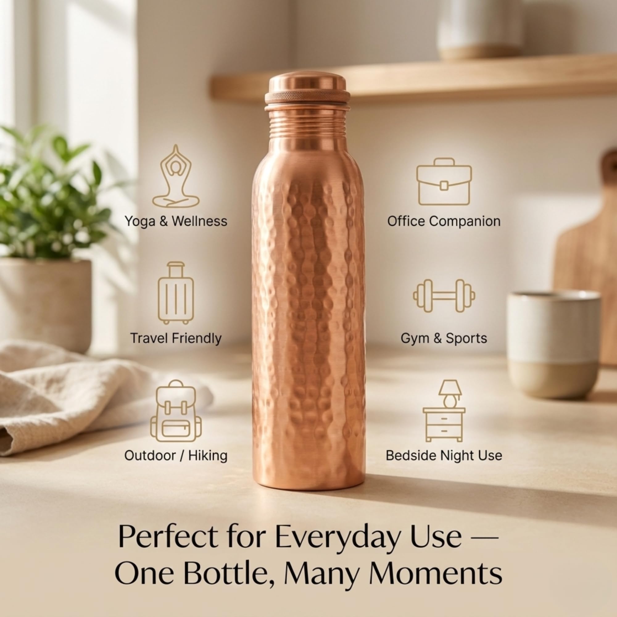 Copper Water Bottle 34oz - 100% Pure Ayurvedic Handcrafted Design - Eco-friendly Premium Quality - Bpa-free Heavy Duty Leak-proof & Lab-tested - Health Benefits for Daily Use, Sports, Travel & Gifting