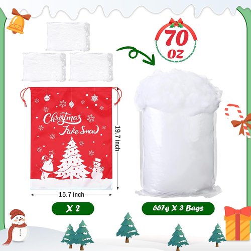 Fovths Christmas Fake Snow Decor - Fluffy 70 Ounce Artificial Clouds for Indoor Displays