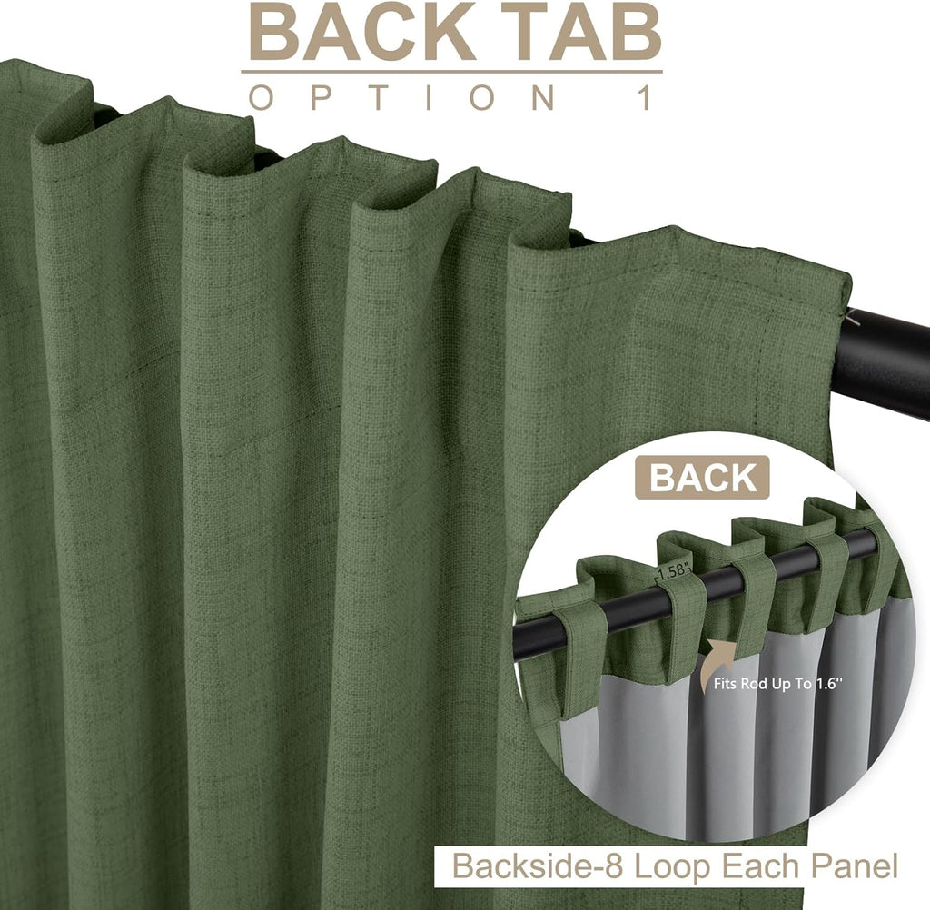 Skiennix 100% Blackout Linen Curtains - Thermal Insulated Drapes, Olive Green, 50" W x 102" L, 2 Panels Set