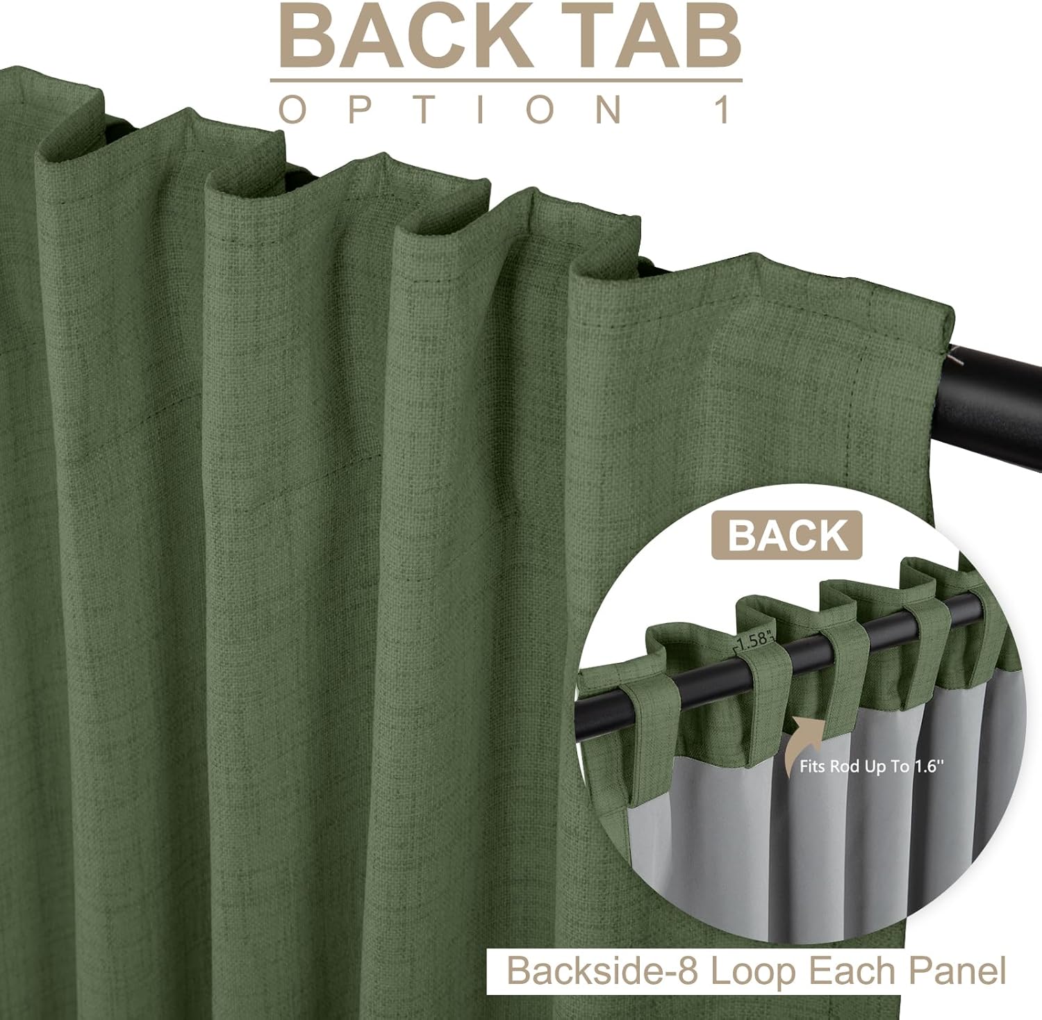 Skiennix 100% Blackout Curtains - Olive Green Linen, Thermal Insulated, 2 Panels Set | 50" W x 84" L
