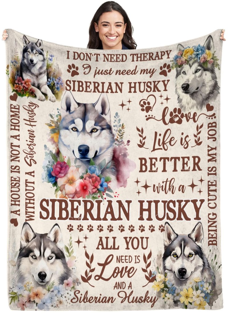 Lussues Nee Siberian Husky Blanket for Dog Lovers,Siberian Husky Flannel Throw Blanket 50 * 60in for Womens