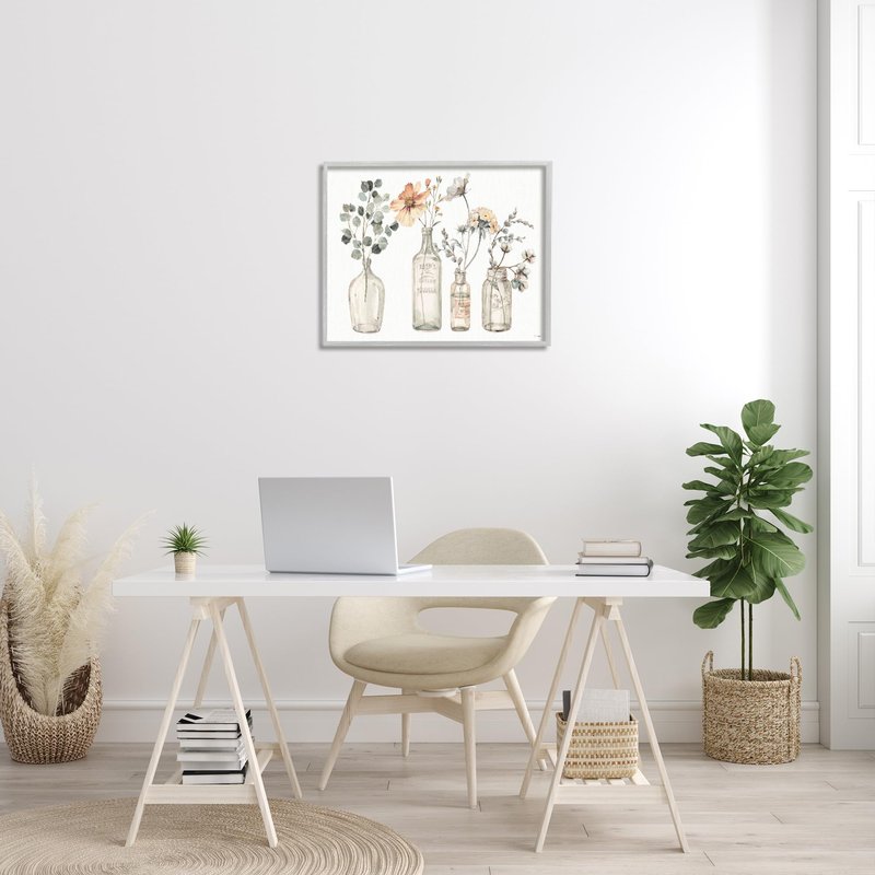 Stupell Industries 'Antique Floral Bouquets in Jars', Framed Giclee Art, Gray, 30 x 24 Inches, Easy to Hang and Sturdy, Made in USA, by Lisa Audit