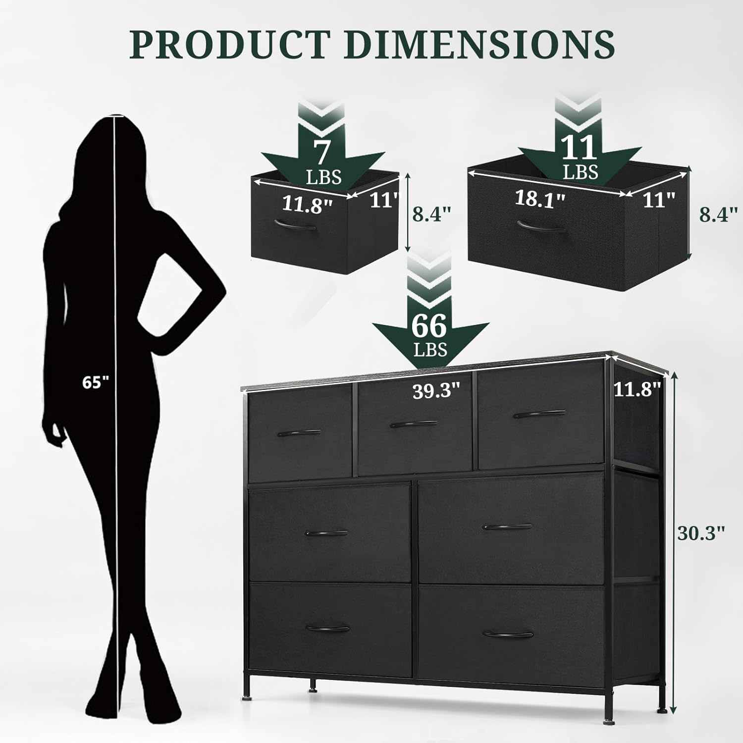 Skiennix 7-Drawer Dresser - Anti-Tip Fabric Storage Organizer with Wooden Top | Black, Versatile for Bedroom & Living Room