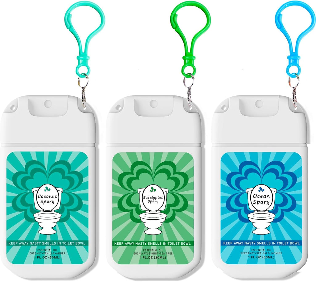 Skiennix Toilet Spray - Poop Odor Eliminator | Travel Size Air Freshener - Ocean Coconut Eucalyptus (3 Pack, 1 FL.OZ Each)