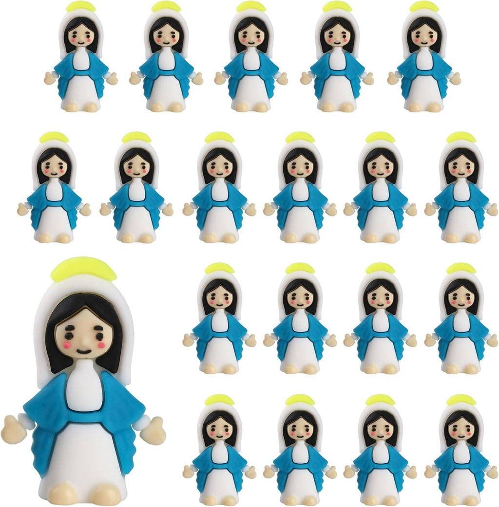 Virgin Mary Figurines by [Brand Name] - 20 Mini Christ Figures for Sunday School & Easter Gifts - Blue