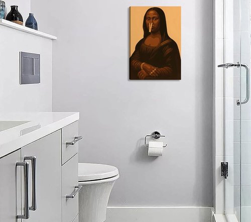 Mona Lisa Wall Art - Funny Black Woman Canvas Print for Bathroom Decor | Perfect for Shower Room