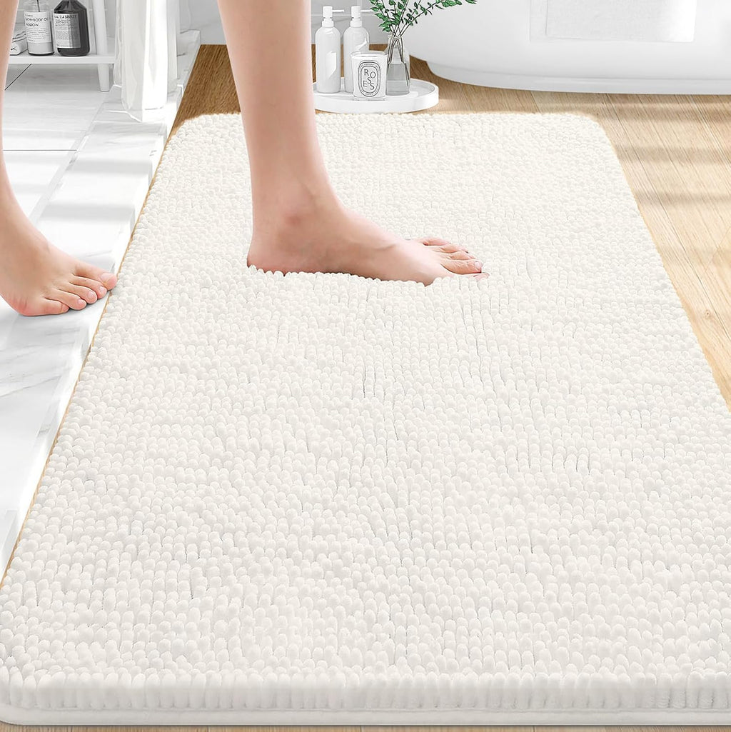 OLANLY Bathroom Rugs - Extra Soft Chenille Bath Mats | Quick Dry, Machine Washable, 30x20, Ivory
