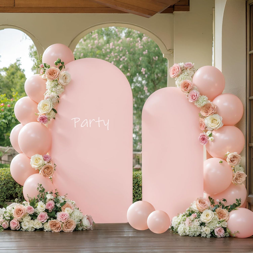 Skiennix Pink Arch Cover Set - 7.2ft & 6ft Stretchy Spandex Backdrop for Weddings & Parties