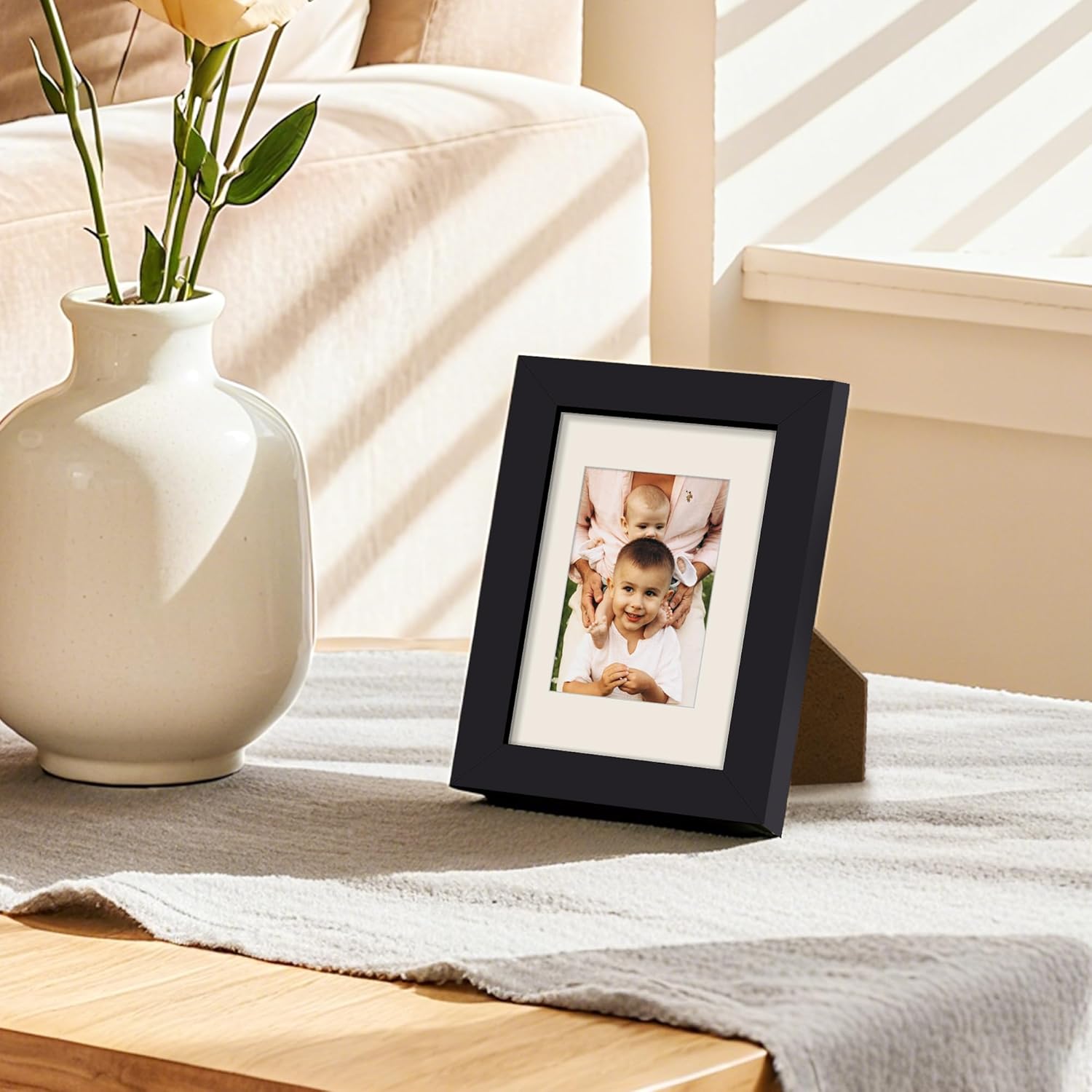 Upsimples 3.5x5 Picture Frame - Versatile Wall Hanging for 2.5x3.5 or 3.5x5 Photos - Black, 1 Pack