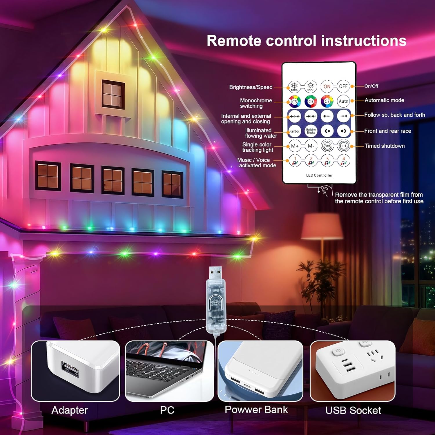 Skiennix USB Christmas Fairy String Lights - 16ft 50 LED Color Changing | APP Controlled & Remote Timer, Waterproof RGB Twinkle Lights for Indoor Parties & Weddings
