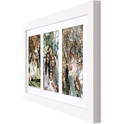 Golden State Art, Set of 3, 9x18 White Wood Frame - White Mat for Three 5x7 Pictures - Sawtooth Hangers- Swivel Tabs - Wall Mounting - Landscape/Portrait - Real Glass - Collage Frame