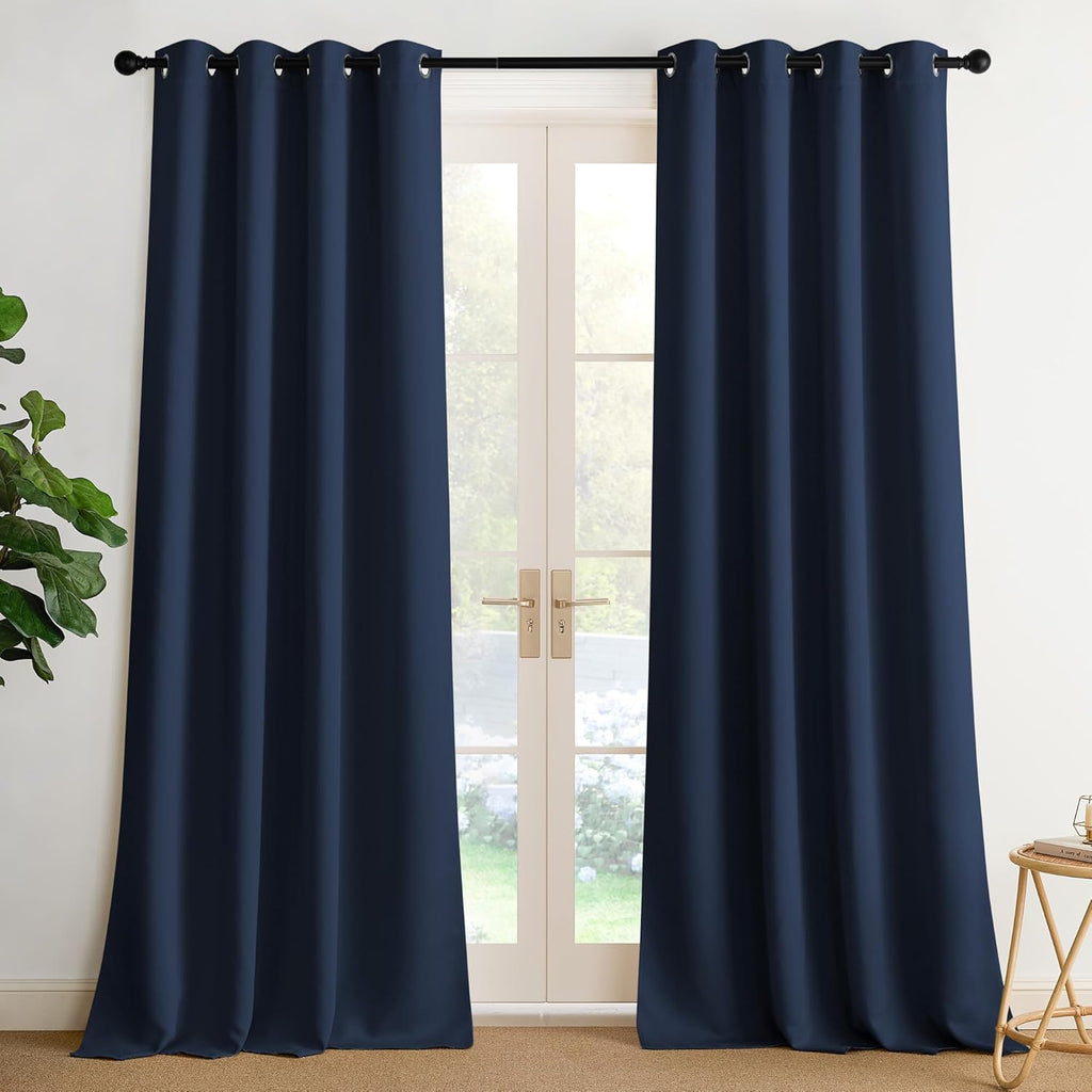 NICETOWN Room Darkening Curtains - Navy Blue Drapery Panels, 2 Pack, W52 x L108