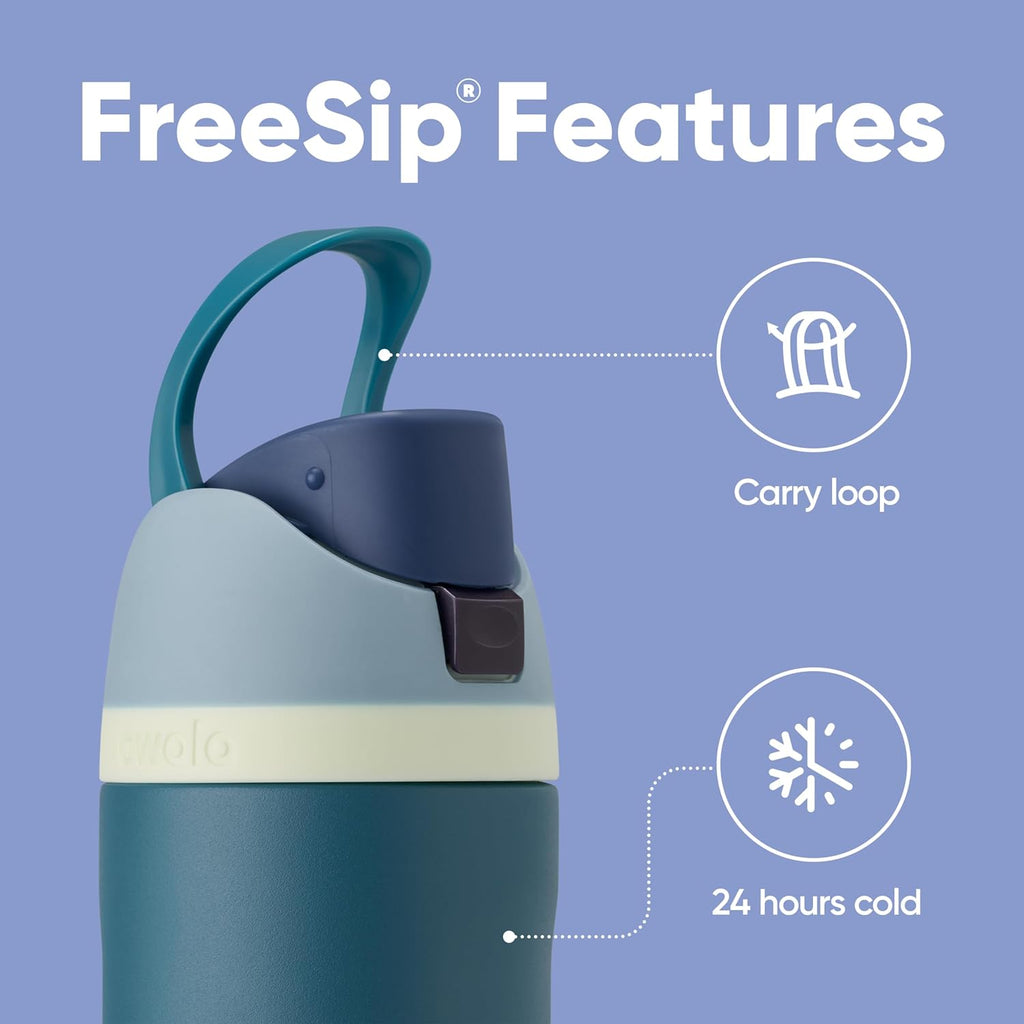 Owala FreeSip Insulated Stainless Steel Water Bottle - BPA-Free, 24 Oz, Denim - Perfect for Travel
