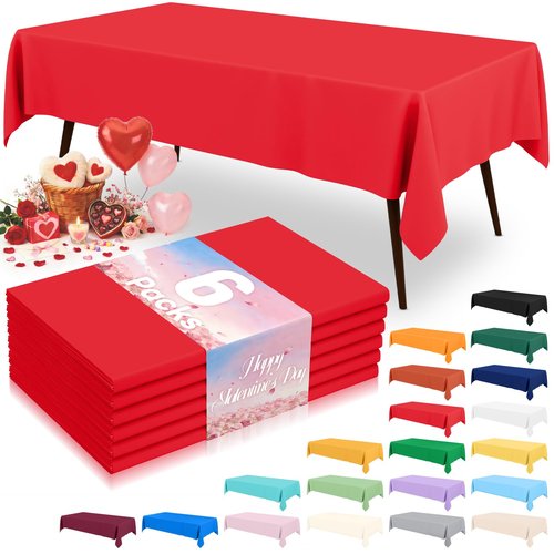misaya 6 Packs Disposable Plastic Table Cloth, 54 x 108 Inch Waterproof Rectangle Tablecloth, Leakproof & Sturdy Decorative Table Covers for Valentine's Day, Picnic, Party and Outdoor, Red