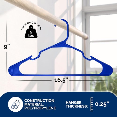 Closetselect Plastic Hangers 50 Pack - Durable Space-Saving Non-Slip Shirt & Coat Hangers | Made in USA