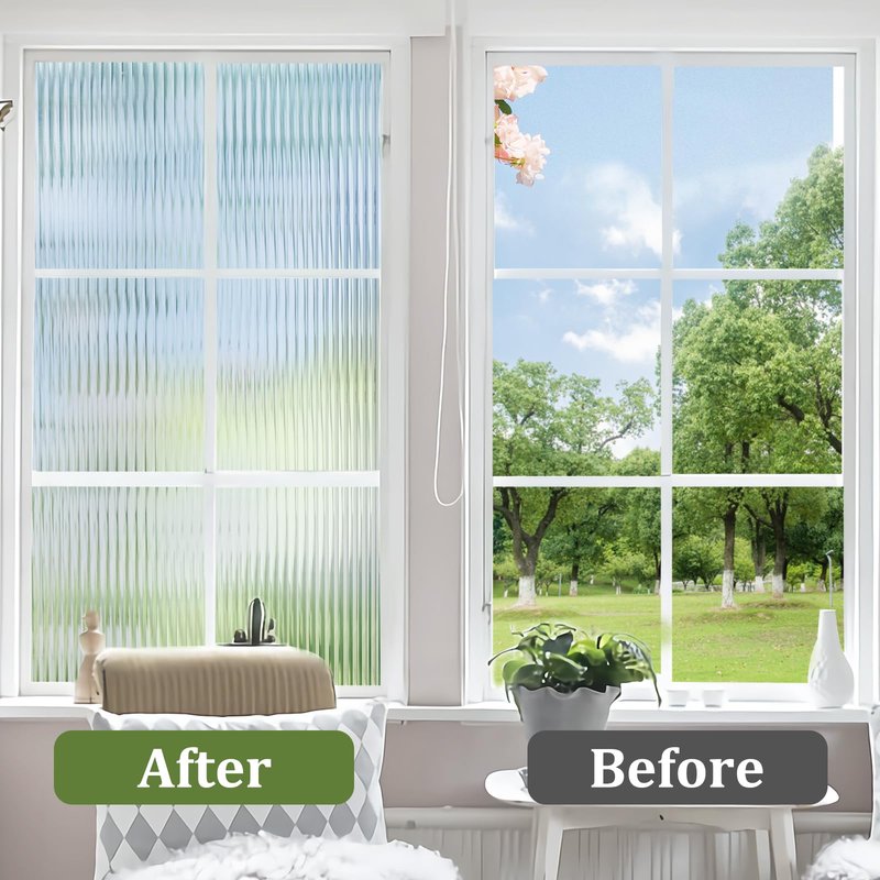 Beautyhero Adhesive Reeded Glass Window Privacy Film, Shatterproof Fluted Frosted Glass Clings, Waterproof 3D Decorative Window Coverings for Bathroom, Cabinet, Front Door, 35.4 x 78.7 Inch