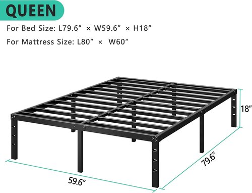 HLIPHA Metal Platform Bed Frame - 12-Inch Tall Queen Size | Heavy-Duty Support Slats, No Box Spring Needed, Easy Assembly, Black